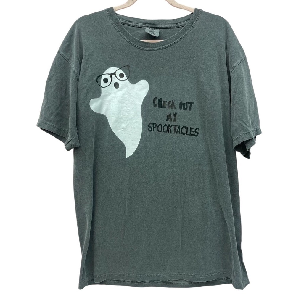 Comfort Colors Halloween Ghost Shirt Large Mens Gray Garment Dyed Ring Spun Tee